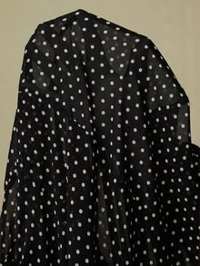 BELROSIE 女款黑白波點配色翻領單排扣腰部開衩長袖A字襯衫洋裝，適合晚餐派對、早午餐、茶會，秋季優雅風 - 黑色 - 查看 7