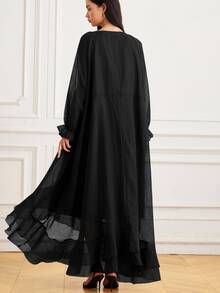 BELROSIE Elegant Black Summer Boho Long Sleeve Sheer Frill Trim Chiffon Dress,French Style Layered Ruffle Hem Flowing Goddess Dress For Women Vacation - Black - View 2