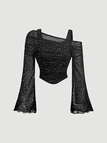 SHEIN MOD 花卉印花T恤與修身長裙優雅女款兩件套 - 黑色 - 查看 10