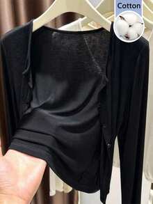 INAWLY Cardigan de unicolor casual y versátil para uso diario y salidas para mujer - Negro - Ver 1