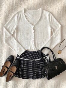 Comfortcana 大尺碼女款 V 領休閒百搭日常 T 恤 秋季 - 白色 - 查看 3