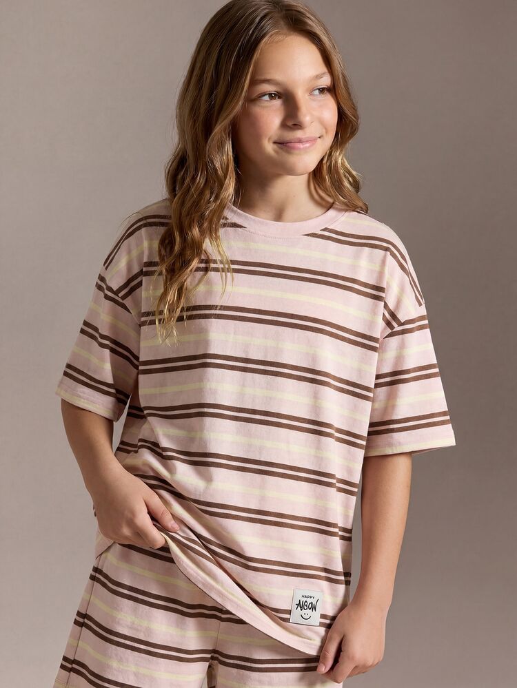 SHEIN Teenage Girls Casual Sports Outfit, Round Neck Loose Fit Oversized, Cute, School, Back To School - Pink - View 3