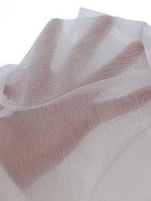 BELROSIE 法国奢华白色贵族女士设计师荷叶边下摆喇叭袖短裙，纹理面料，长袖 - 白色 - 查看 7