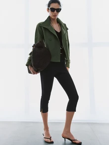 MOTF PREMIUM URBAN CHIC, 100% COTTON MILITARY STYLE STAND COLLAR SHORT TRENCH COAT, FALL WINTER - Army Green - View 8