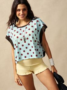 VARSIVA Women's Polka Dot Print Hollow Back Sports T-Shirt - Multicolor - View 4