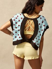 VARSIVA Women's Polka Dot Print Hollow Back Sports T-Shirt - Multicolor - View 8