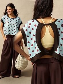 VARSIVA Women's Polka Dot Print Hollow Back Sports T-Shirt - Multicolor - View 2