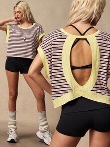 VARSIVA Women's Striped Colorblock Versatile Sports T-Shirt For Running And Yoga - Multicolor - View 2