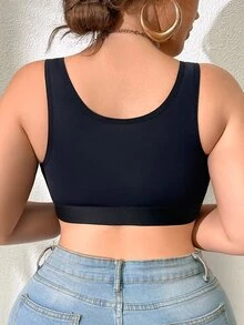 SHEIN 加大码前扣纯色文胸，适合日常穿着 - 黑色 - 查看 2