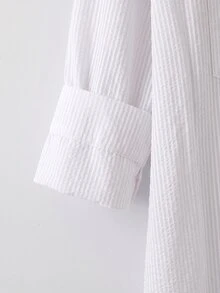 SHEIN CURVE+ Kemeja Lengan Panjang Biru Kancing dengan Belahan Belakang, Kasual Longgar Nyaman untuk Wanita Ukuran Plus Musim Semi/Panas, Serbaguna, Melangsingkan, Pakaian Musim Semi, Blus Wanita, Gaya Sederhana, Atasan Kerja, Kemeja Bergaris - Putih - View 3