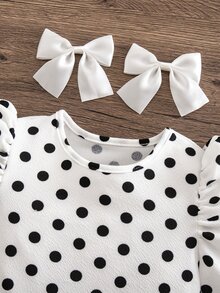 Emery Rose Kids Emery Rose Kids 女童小女孩波點圖案方領羊腿袖休閒T恤 - 黑與白 - 查看 6