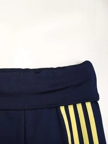 SHEIN Tween Girls Casual Loose Colorblock Striped Long Pants - Navy Blue - View 5