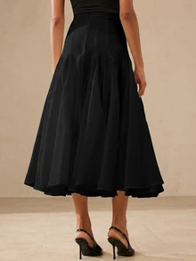BELROSIE Rok dengan Desain Hem Longgar Berbahan Kain Tekstur Elegan Gaya Prancis untuk Wanita, Cocok untuk Kencan & Liburan - Hitam - View 2