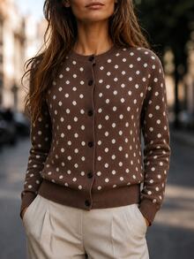 EMERY ROSE Women's Vintage Jacquard Single-Breasted Long Sleeve Knit Cardigan - Coffee Brown - View 7