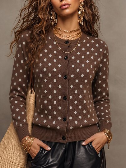 SHEIN كارديجان نسائي عتيق من الجاكار بأكمام طويلة وفتحة صدر واحدة من الصوف المحبوك