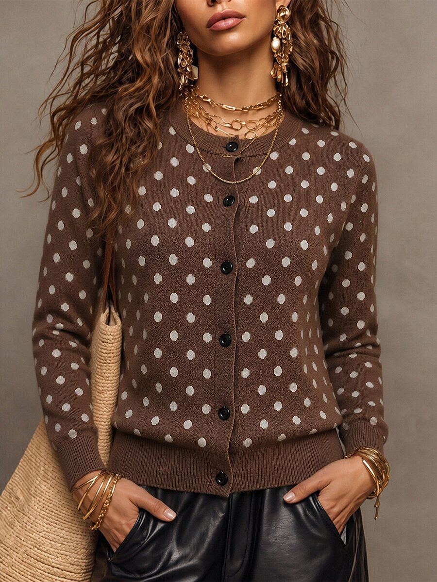 EMERY ROSE Women's Vintage Jacquard Single-Breasted Long Sleeve Knit Cardigan