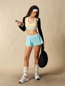 VARSIVA Women's Minimalist Modest Athleisure 2 In 1 Halter Tank Top And Double-Layer Pocket Contrast Color Shorts Sports Set Gym Workout Light Blue Summer - Multicolor - View 6