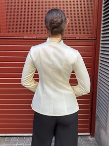 Siren Gaze Summer Women Elegant Cream White Blazer Napoleon/ Car Coat Breakout Frog Clasp Mandarin Funnel Neck Y2k Teachers' Day Office - Light Yellow - View 2