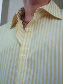 LEOGASHI LEOGASHI Men's Simple Blue And White Striped Woven Shirt - Yellow - View 5