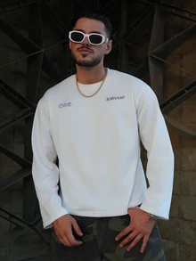 LEOGASHI LEOGASHI Men's Comfortable Letter Graphic Round Neck Long Sleeve Short T-Shirt, Autumn - White - View 3