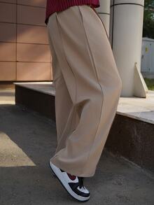 LEOGASHI LEOGASHI Men's Casual Solid Color Wide Leg Pants, Fall - Khaki - View 4