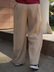 LEOGASHI LEOGASHI Men's Casual Solid Color Wide Leg Pants, Fall - Khaki - View 2
