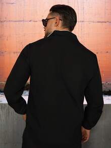LEOGASHI LEOGASHI Men's Contrast Color Striped Long Sleeve Casual Jacket - Black - View 2