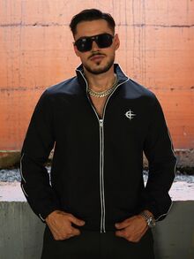 LEOGASHI LEOGASHI Men's Contrast Color Striped Long Sleeve Casual Jacket - Black - View 4