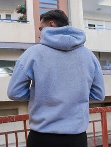 LEOGASHI LEOGASHI Men's Casual Fashion Versatile Daily Commute CALIFORNIA Slogan Print Kangaroo Pocket Drawstring Hoodie, Autumn/Winter - Grey - View 2