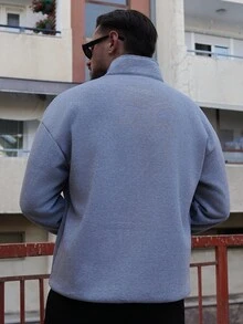 LEOGASHI LEOGASHI 男士立领拉链半开襟休闲百搭通勤秋冬长袖卫衣 - 灰色 - 查看 2