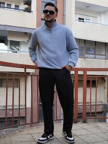 LEOGASHI LEOGASHI 男士立领拉链半开襟休闲百搭通勤秋冬长袖卫衣 - 灰色 - 查看 3