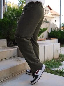 LEOGASHI LEOGASHI Men's Casual Straight Leg Corduroy Pants, Personalized Printed, Loose Fit, Versatile, Suitable For Spring And Autumn - Green - View 4