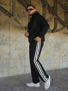 LEOGASHI LEOGASHI Men's Casual Outdoor Sports Straight Leg Pants With Contrast Stripes, Suitable For Spring And Autumn - Black - View 3