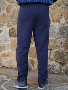 LEOGASHI LEOGASHI Men Plain Linen Woven Loose Casual Pockets Long Pants, Suitable For Spring/Autumn & Summer, Fall - Navy Blue - View 3
