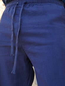 LEOGASHI LEOGASHI Men Plain Linen Woven Loose Casual Pockets Long Pants, Suitable For Spring/Autumn & Summer, Fall - Navy Blue - View 6
