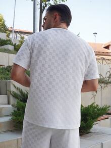 LEOGASHI LEOGASHI 男士夏季休闲纯色提花落肩超宽宽松T恤和短裤套装，舒适服装 - 白色 - 查看 2