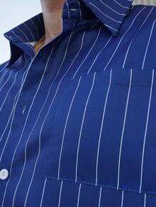 LEOGASHI LEOGASHI Men's Thin Striped Long Sleeve Shirt, Fashionable Casual Style Suitable For Spring And Autumn - Blue - View 5