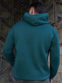 LEOGASHI LEOGASHI Men's Casual Versatile Simple Letter & Palm Tree Print Drawstring Hoodie With Kangaroo Pocket, Autumn/Winter - Green - View 2