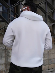 LEOGASHI LEOGASHI 男士純色落肩長袖抽繩口袋休閒連帽衛衣，秋冬開學季 - 白色 - 查看 3