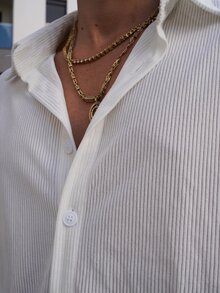 LEOGASHI LEOGASHI 男士 Old Money 长袖衬衫式外套，秋季款 - 白色 - 查看 5