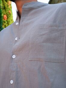 LEOGASHI LEOGASHI European & American Men's Linen Stand Collar Long Sleeve Casual Button-Up Shirt With Roll-Up Sleeves Beach Top - Light Grey - View 6