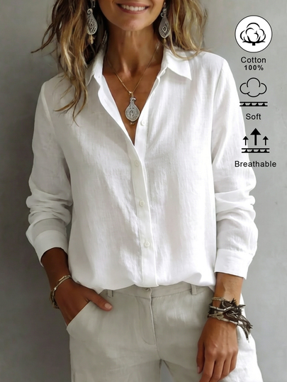 SHEIN EZwear Women's Collar Long Sleeve Button Design Casual Vacation Minimalist Daily Outing Apparel Top Romantic New Slim Fit Waist-Cinching Autumn Shirt