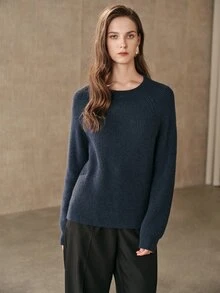 Anewsta 女款法式極簡風針織毛衣，百搭通勤上班套頭上衣，秋冬款 - 軍綠色 - 查看 4