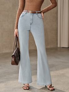 Anewsta Ladies' Light Blue Pocket Color Diamond Micro Flared Jeans, Niche Floor Length Flared Pants - Baby Blue - View 6