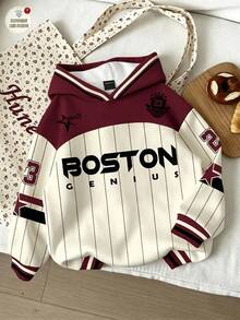Divinelle Casual Minimalist English Print Contrast Color Striped Women's Sweatshirt - Multicolor - View 1