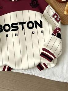 Divinelle Casual Minimalist English Print Contrast Color Striped Women's Sweatshirt - Multicolor - View 6