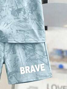 Kids Young Boy Casual Minimalist Short Sleeve T-Shirt And Shorts Set - Multicolor - View 3