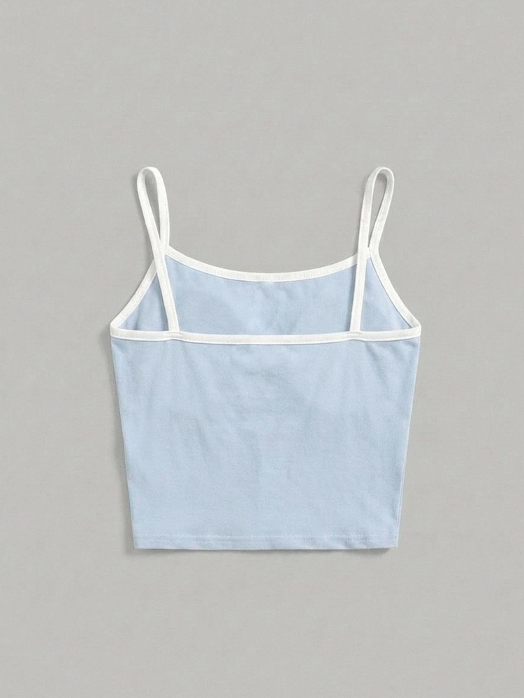 Teen Girls Casual Minimalist Blue Camisole Top Suitable For Summer - Multicolor - View 4
