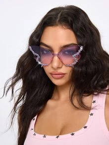 ROMWE Grunge Punk 1pc Rhinestone Butterfly Fashion Glasses, Fashion Bling Bling Fashion Glasses For Women, Everyday Use - Color Frame Color - View 10