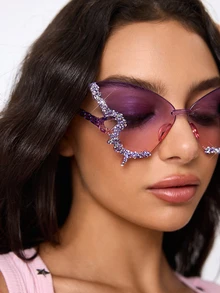 ROMWE Grunge Punk 1pc Rhinestone Butterfly Fashion Glasses, Fashion Bling Bling Fashion Glasses For Women, Everyday Use - Color Frame Color - View 12